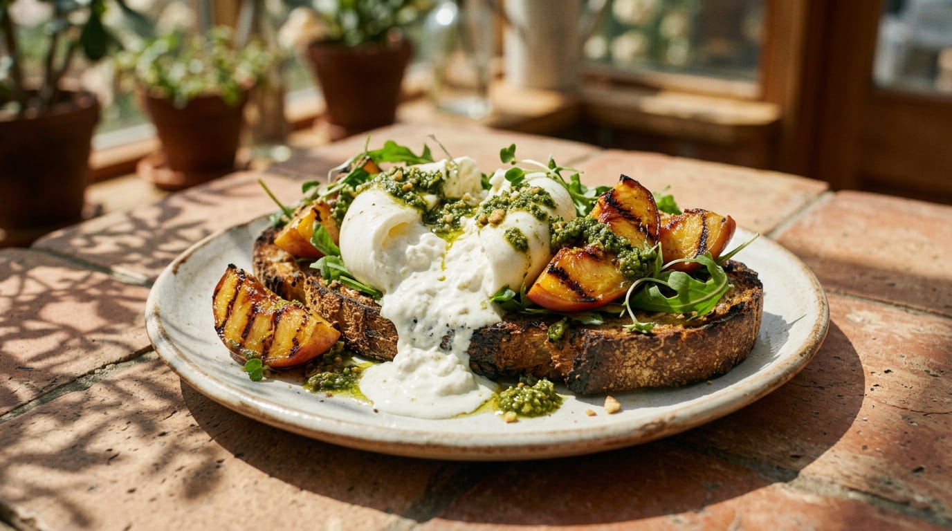Heirloom Burrata & Charred Peach Sourdough