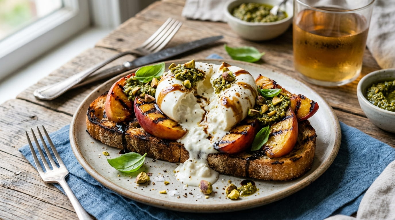 Heirloom Burrata & Charred Peach Sourdough